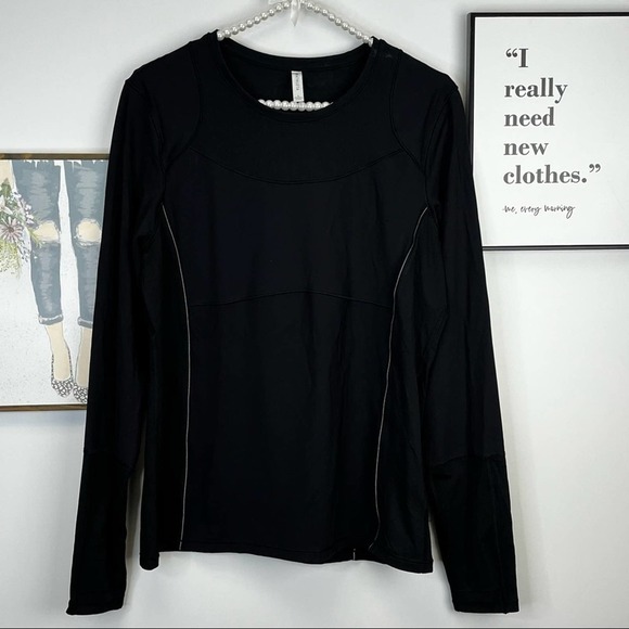 ATHLETA BLACK LONG SLEEVE WORKOUT TOP EUC SZ L - Picture 1 of 11